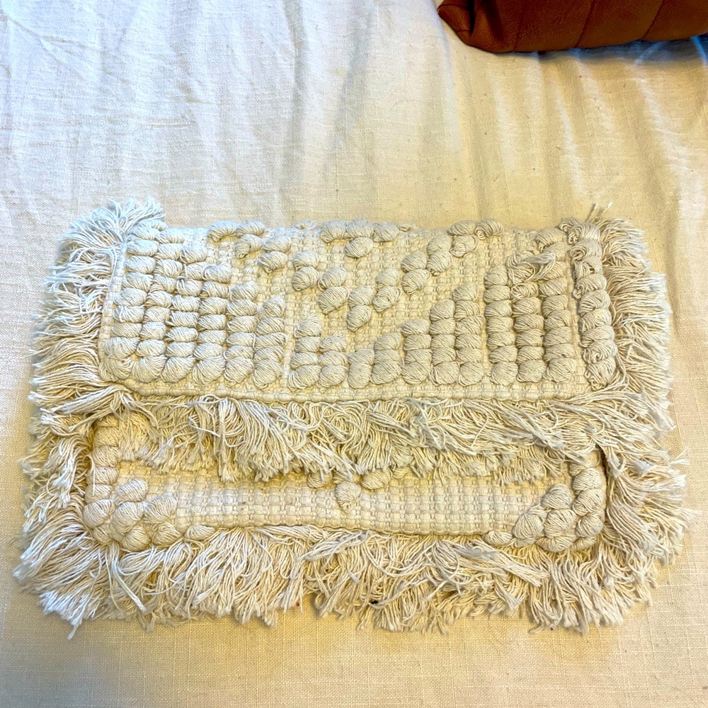 Cream macrame clutch